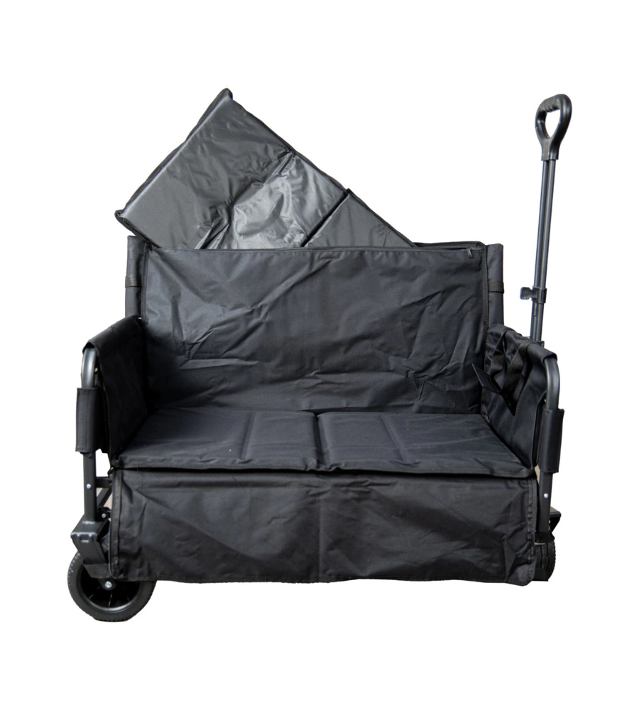 CARRELLO PIEGHEVOLE EUROGARDEN CON RUOTE E FUNZIONE PANCHINA IN ACCIAIO NERO 108X55,5X73 CM